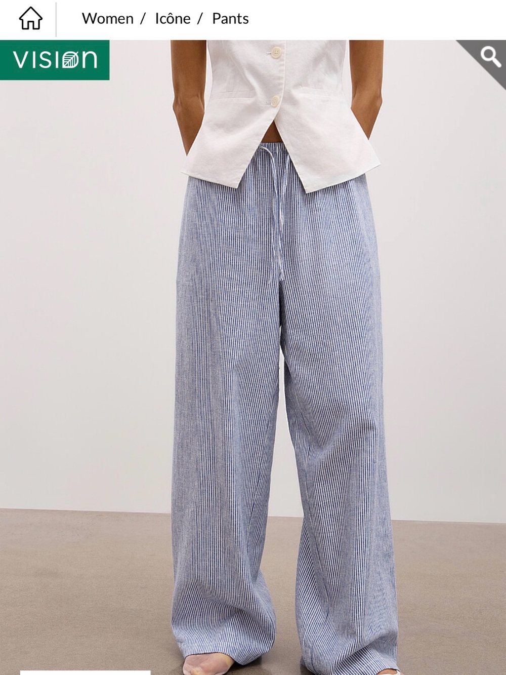 Icone Relaxed Wide-Leg Pinstripe Pants in Blue